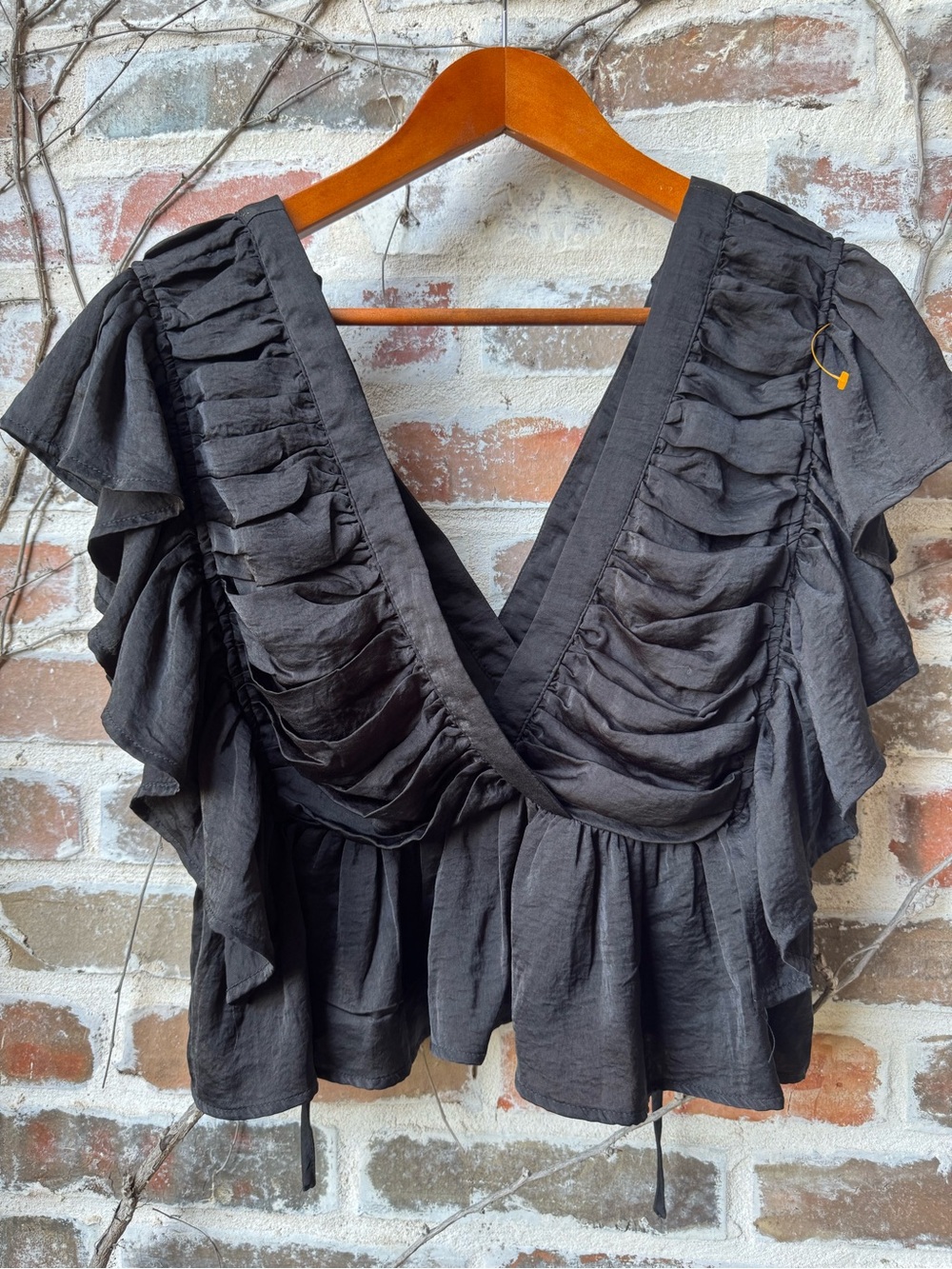 Entro Black Ruffled Ruched Peplum Blouse Size M